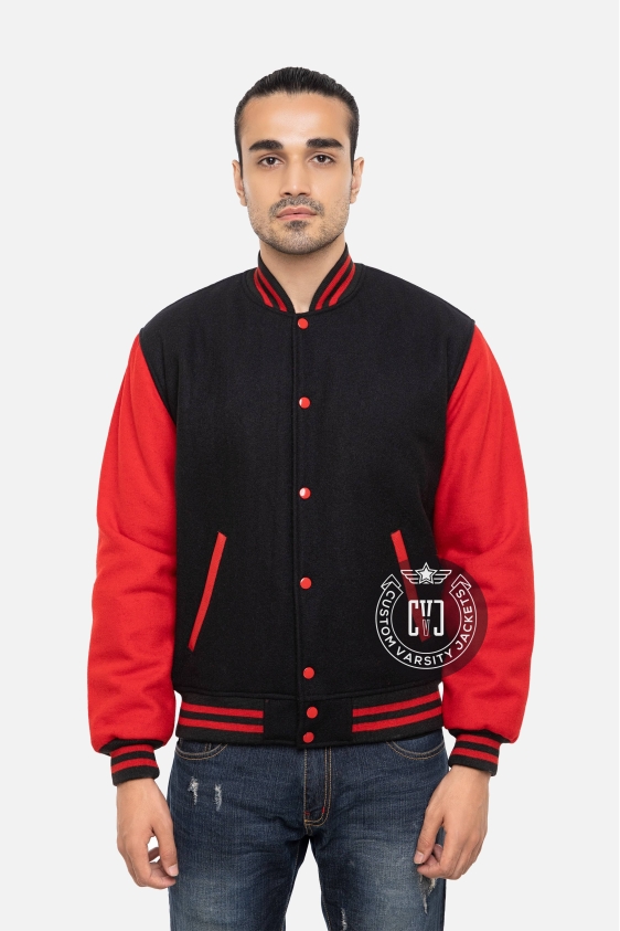 All Wool Letterman Jacket in Black &amp; Red