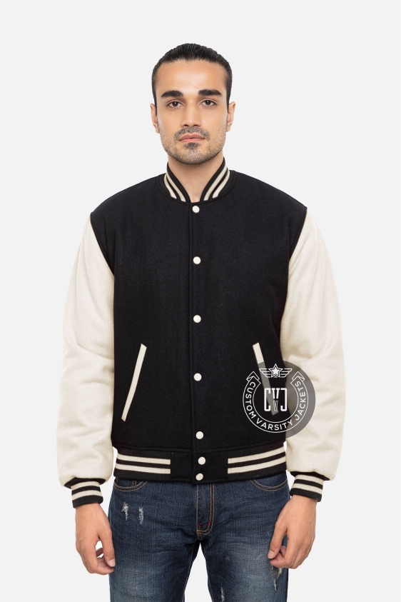All Wool Letterman Jacket in Black &amp; White