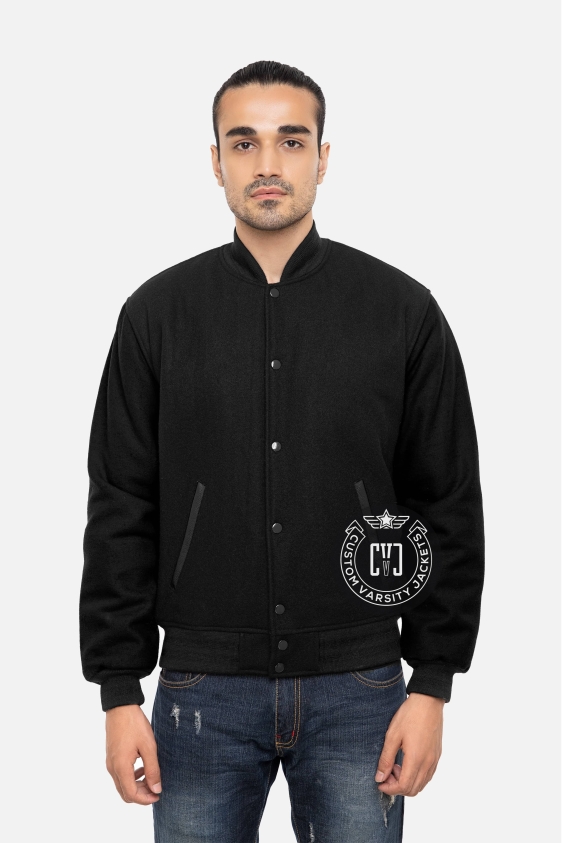 All Wool Letterman Jacket in Black