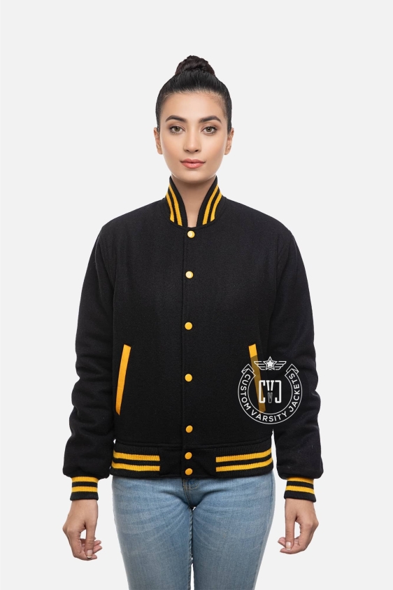 All Wool Varsity Jacket in Black