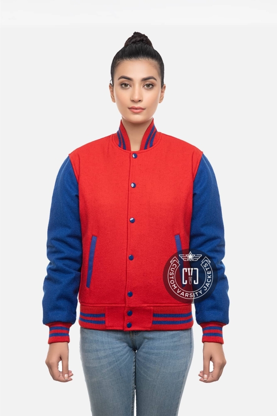 All Wool Letterman Jacket in Red &amp; Blue