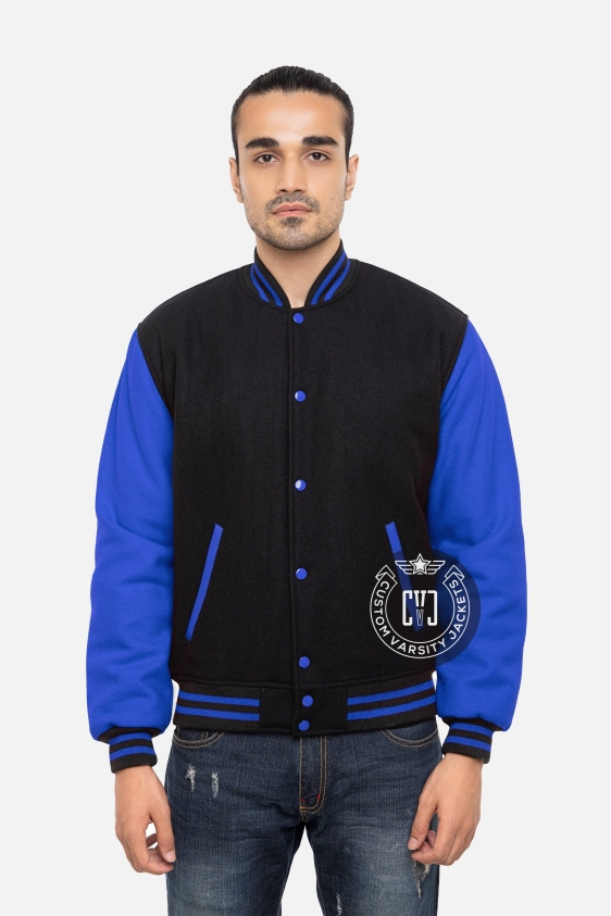 All Wool Letterman Jacket in Royal Blue &amp; Black