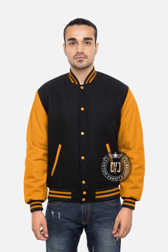 All Wool Varsity Jacket in Gold &amp; Black