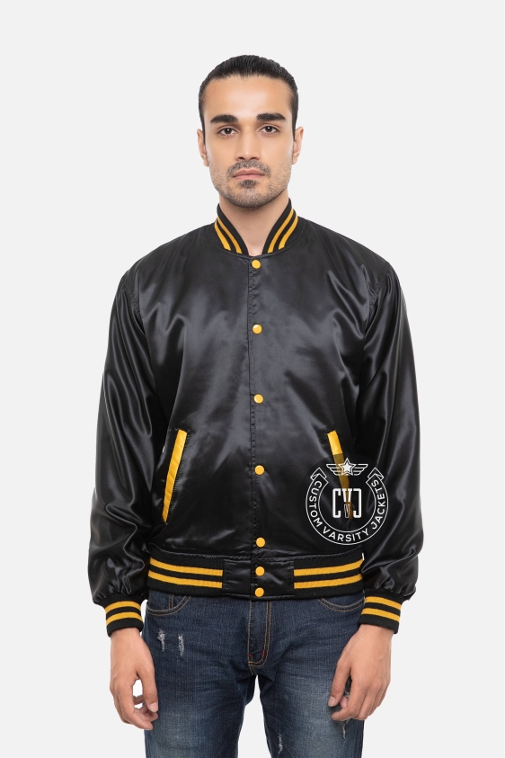 Black Satin Jacket With Gold Pockets