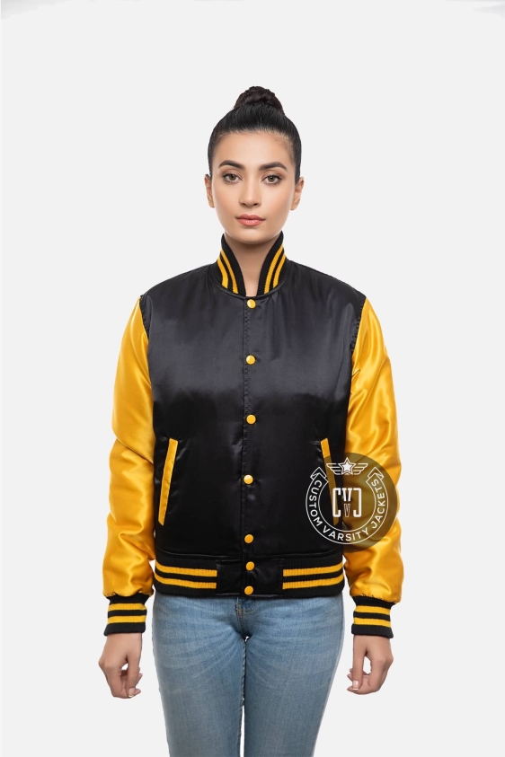 Black Satin Jacket with Gold Sleeves