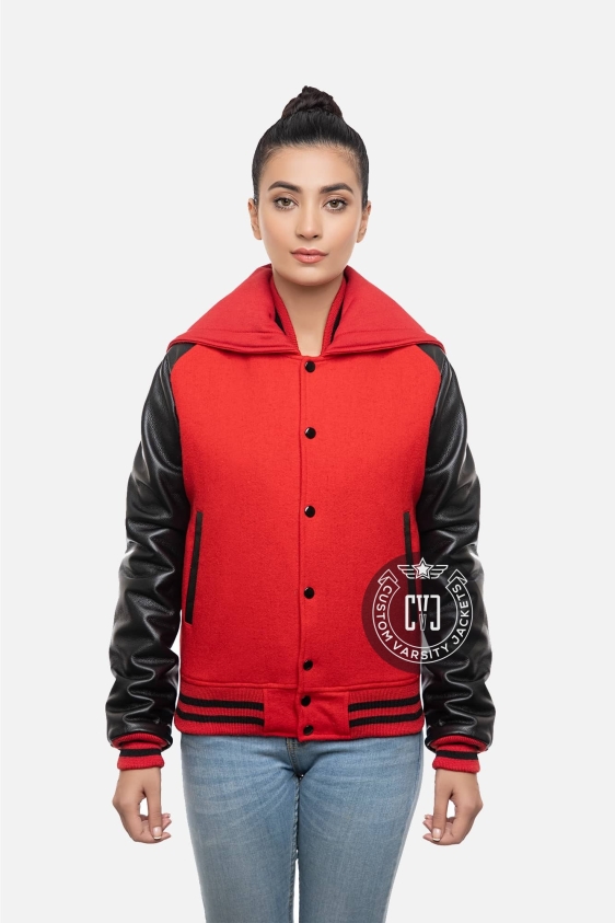 Red &amp; Black Letterman Zippered Hood