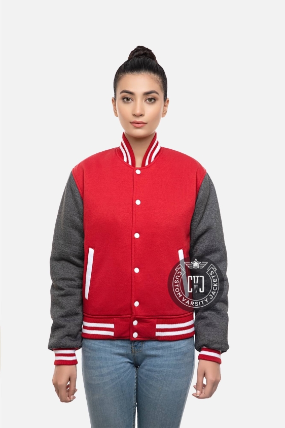 Red Fleece Jacket with Grey Sleeves