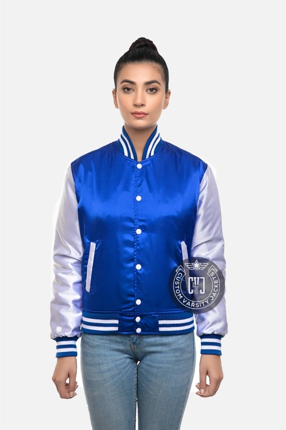 Royal Blue Satin Jacket with White Sleeves